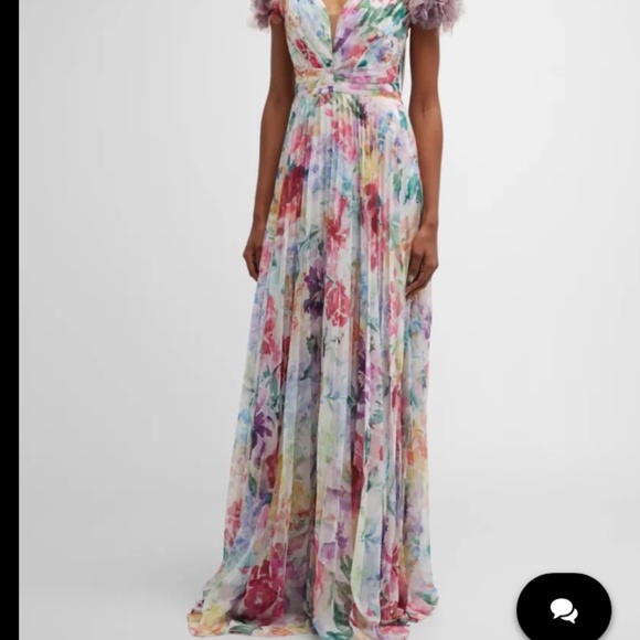 Marchesa Notte Off-The-Shoulder Chiffon Gown - Picture 2 of 3